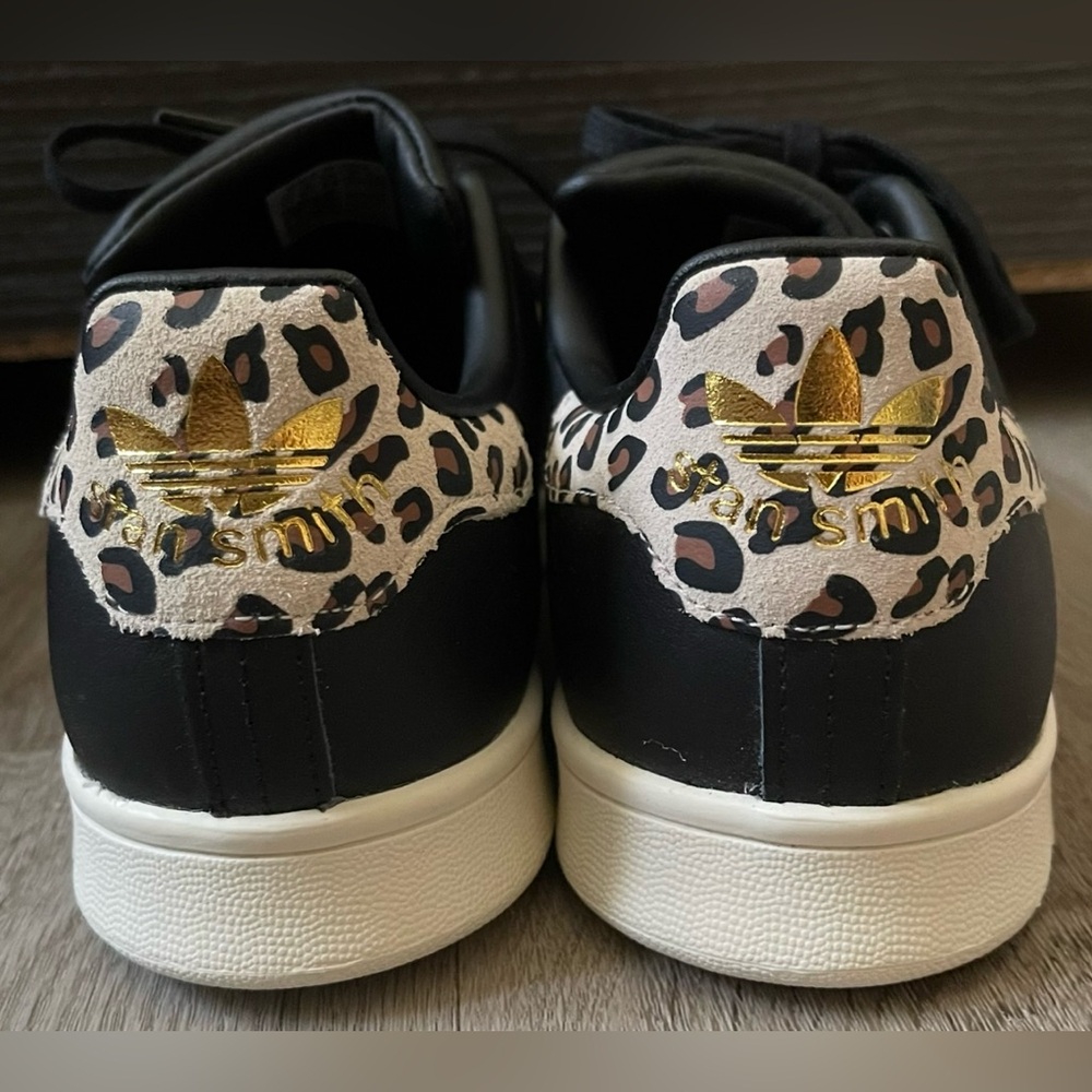 Adidas Stan Smith Black Leopard Leather Sneakers - Women’s 11 / Men’s 10 - Picture 5 of 7